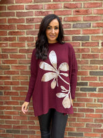 Wine Applique Flower Knit Ella
